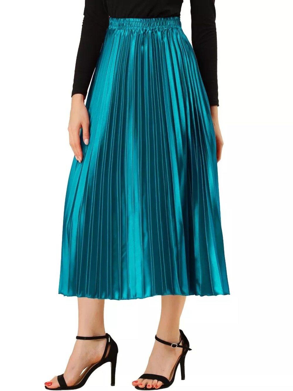 Allegra K Pleated Metallic Teal Skirt - Women's